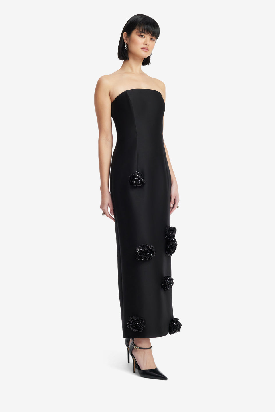 Exclusive LEO LIN Rayna Embellished Wool Blend Bustier Maxi Dress - Ebony