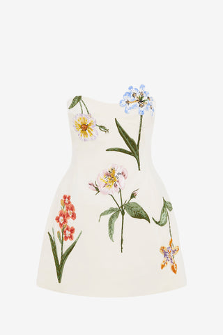Exclusive LEO LIN Rosario Velvet Mini Dress - Botanical Print in Snow