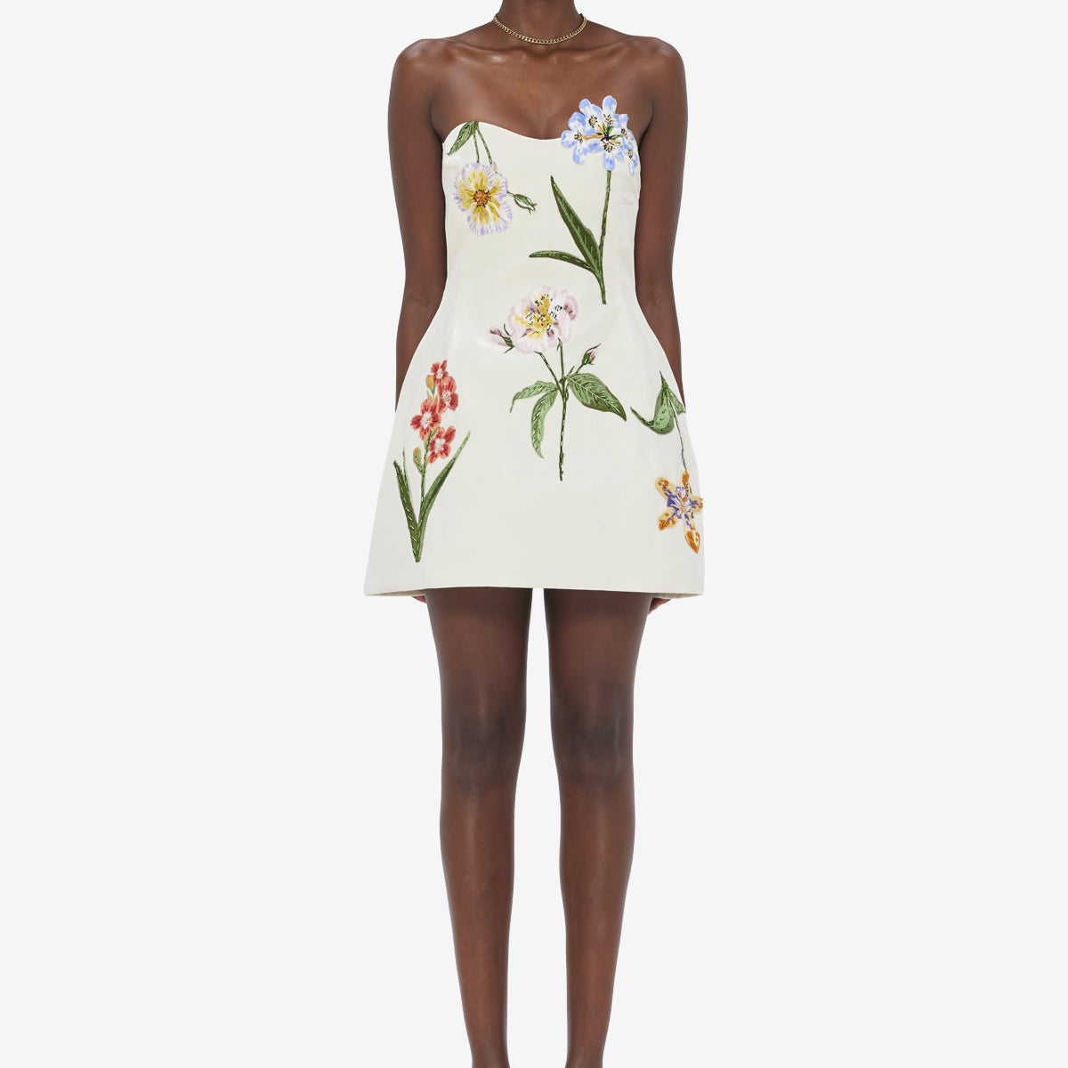 Rosario Velvet Mini Dress - Botanical Print in Snow