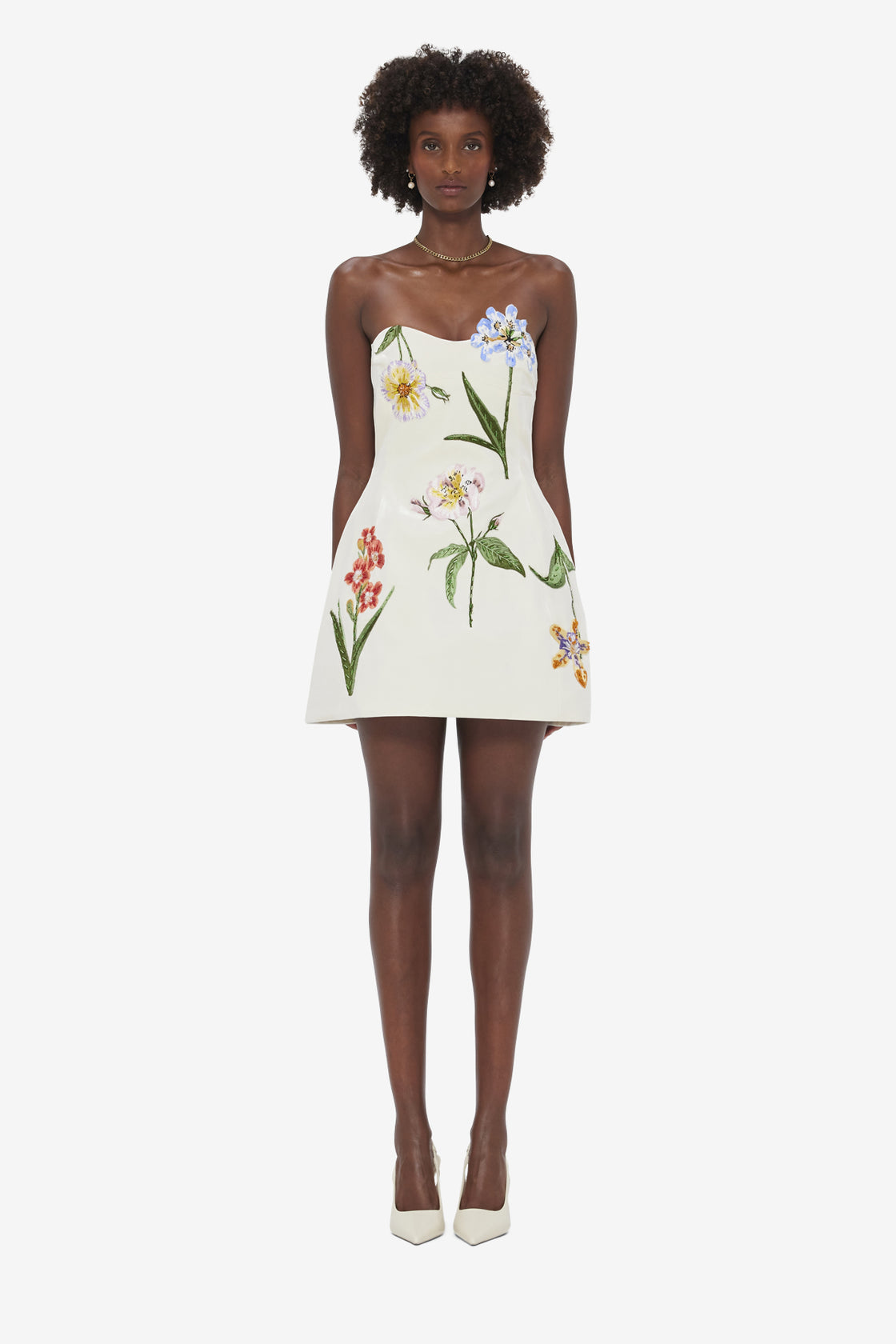 LEO LIN - Rosario Velvet Mini Dress - Botanical Print in Snow LEO LIN - Rosario Velvet Mini Dress - Botanical Print in Snow