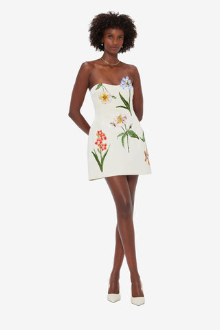 Exclusive LEO LIN Rosario Velvet Mini Dress - Botanical Print in Snow