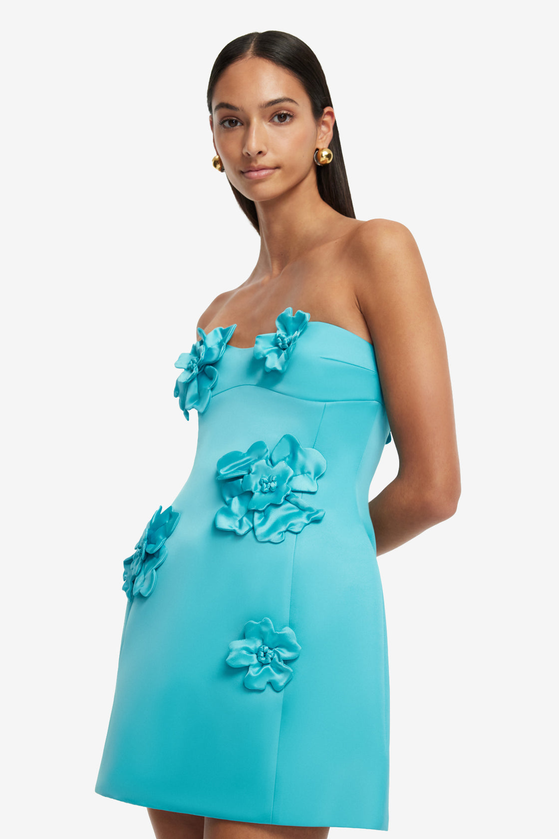 Rosario Petal Bustier Mini Dress - Aqua LEO LIN Rosario Petal Bustier Mini Dress - Aqua LEO LIN