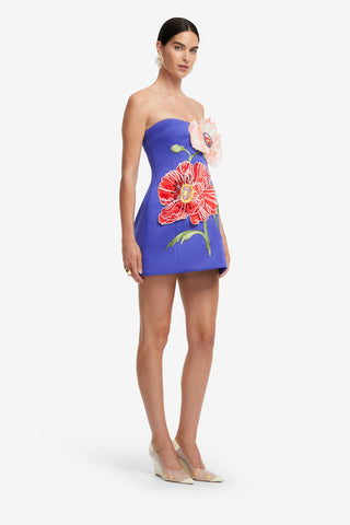 Exclusive LEO LIN Rosario Appliqué Floral Bustier Mini Dress - Lapis