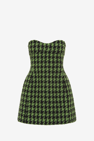 strappy houndstooth tweed a line dress Shoshanna Women's Irene Tweed Minidress - Jet Multi
