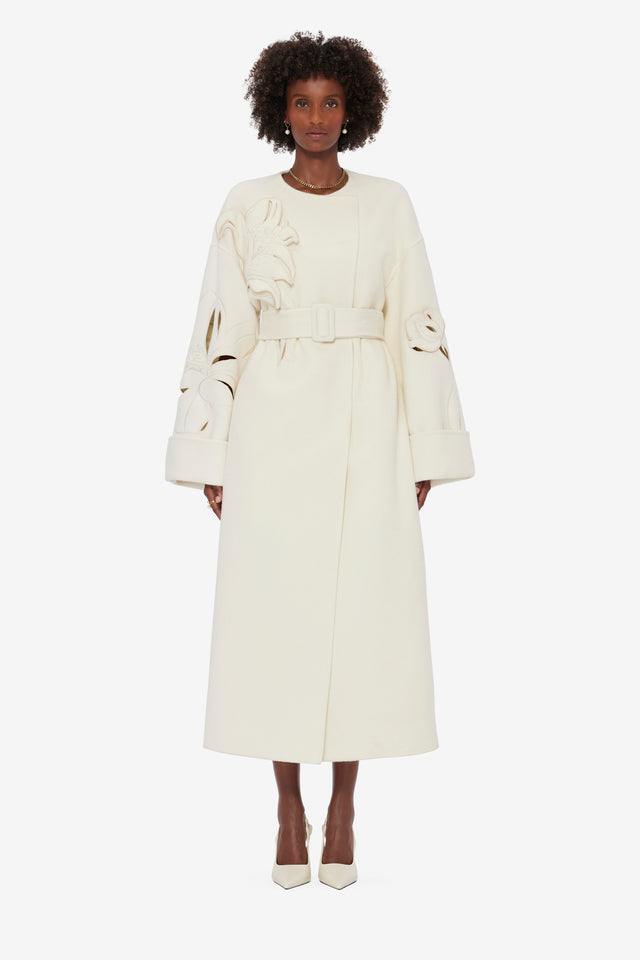 Celestine Appliqué Wool Blend Coat - Snow