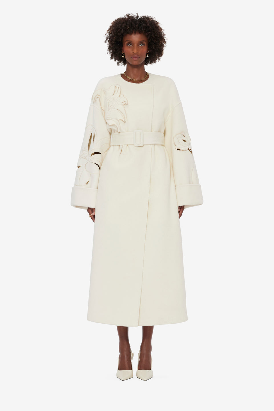 Celestine Appliqué Wool Coat - Snow