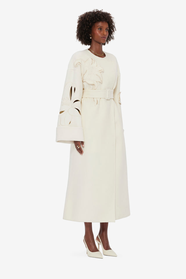 Celestine Appliqué Wool Blend Coat - Snow
