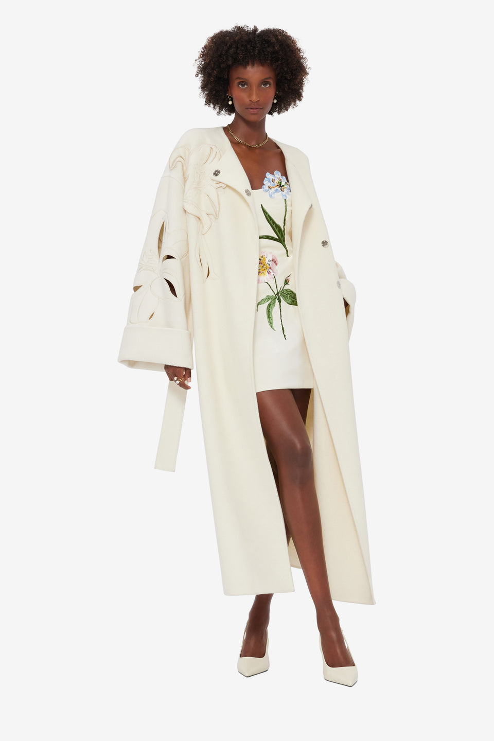Rosario Velvet Mini Dress - Botanical Print in Snow LEO LIN Rosario Velvet Mini Dress - Botanical Print in Snow LEO LIN