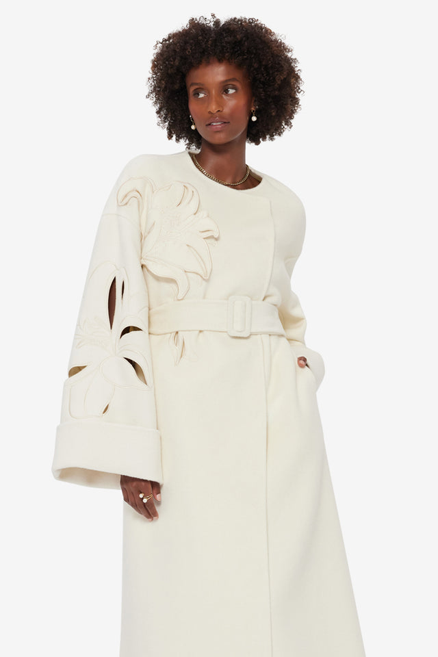 Celestine Appliqué Wool Blend Coat - Snow
