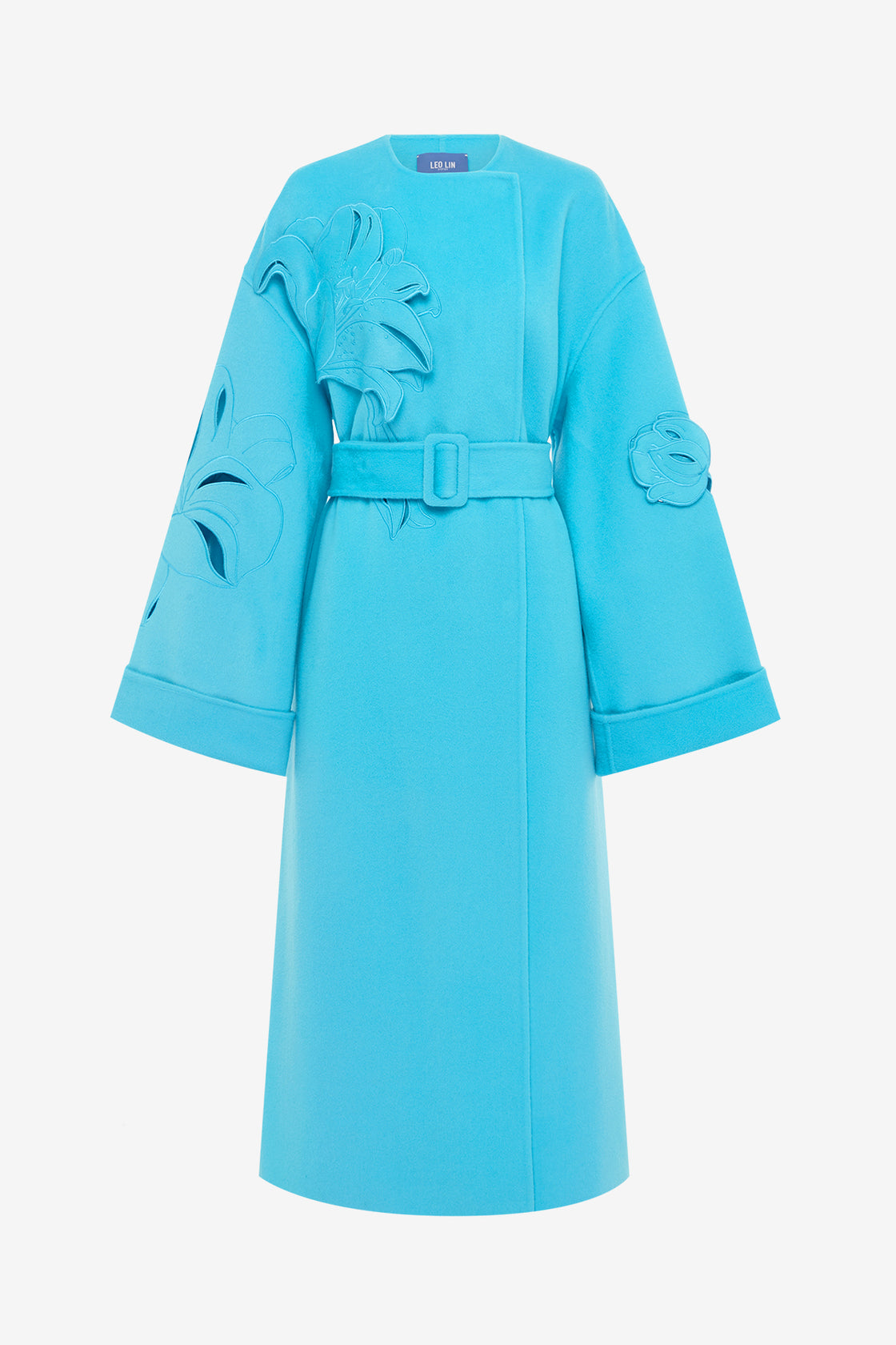 Exclusive LEO LIN Celestine Appliqué Wool Coat - Aqua