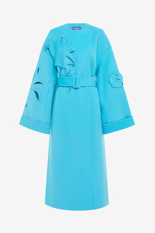 Exclusive LEO LIN Celestine Appliqué Wool Coat - Aqua