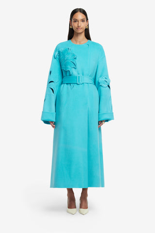Exclusive LEO LIN Celestine Appliqué Wool Coat - Aqua