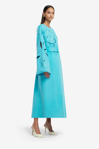 Exclusive LEO LIN Celestine Appliqué Wool Coat - Aqua