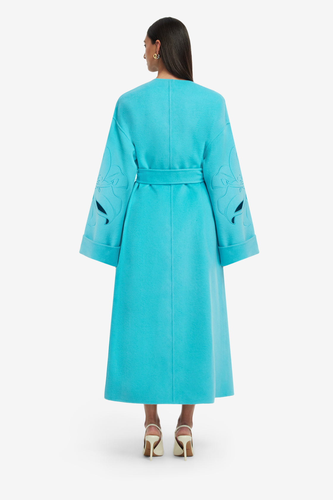 Exclusive LEO LIN Celestine Appliqué Wool Coat - Aqua