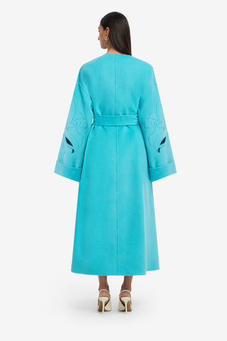 Exclusive LEO LIN Celestine Appliqué Wool Coat - Aqua