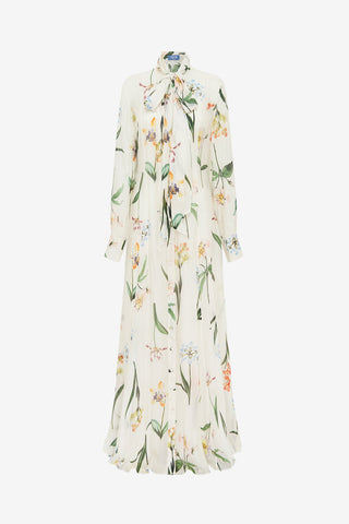 Lilith Tie Neck Maxi Dress - Botanical Print in Snow Dress Maxi