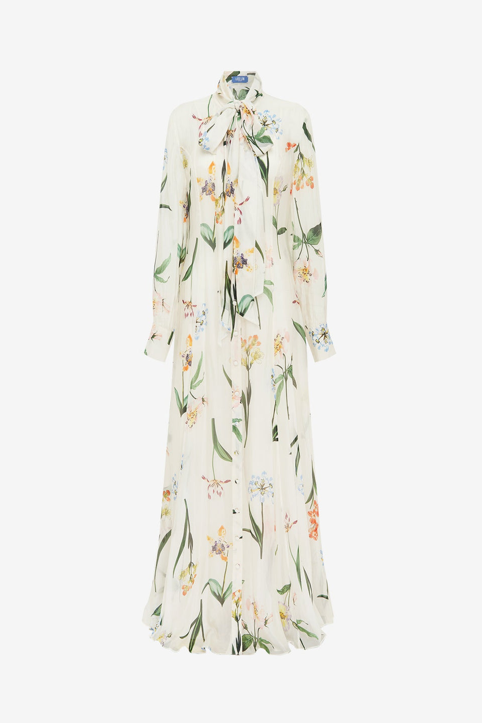 Exclusive LEO LIN Lilith Tie Neck Maxi Dress - Botanical Print in Snow