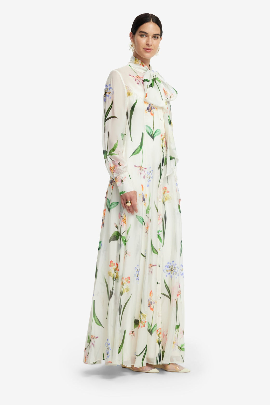 botanical maxi dress LEO LIN - Lilith Tie Neck Maxi Dress