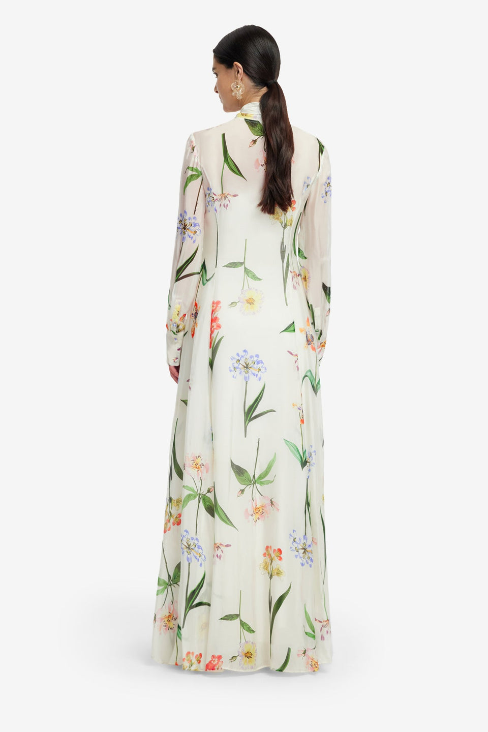 Exclusive LEO LIN Lilith Tie Neck Maxi Dress - Botanical Print in Snow