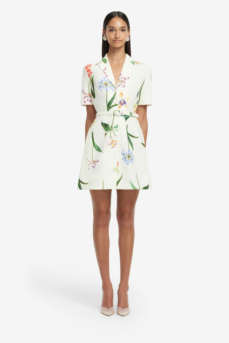 Exclusive LEO LIN Brigitte Mini Dress - Botanical Print in Snow