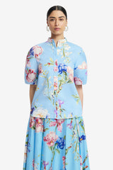 Jemma Blouse - Garden Print in Baby Blue Blouse/Shirts