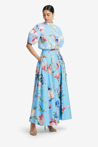 Exclusive LEO LIN Rhiannan Skirt - Garden Print in Baby Blue