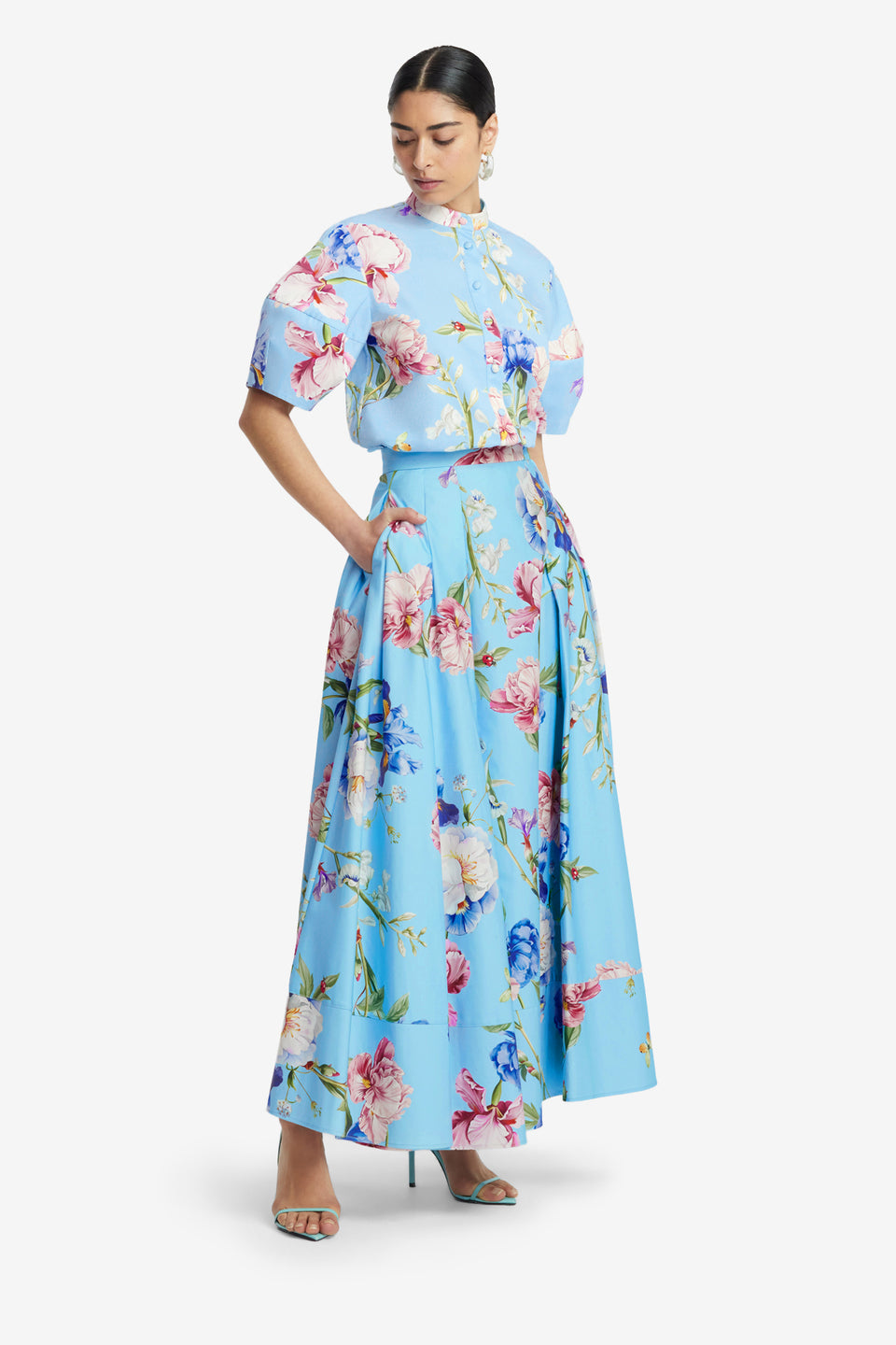 Exclusive LEO LIN Rhiannan Skirt - Garden Print in Baby Blue