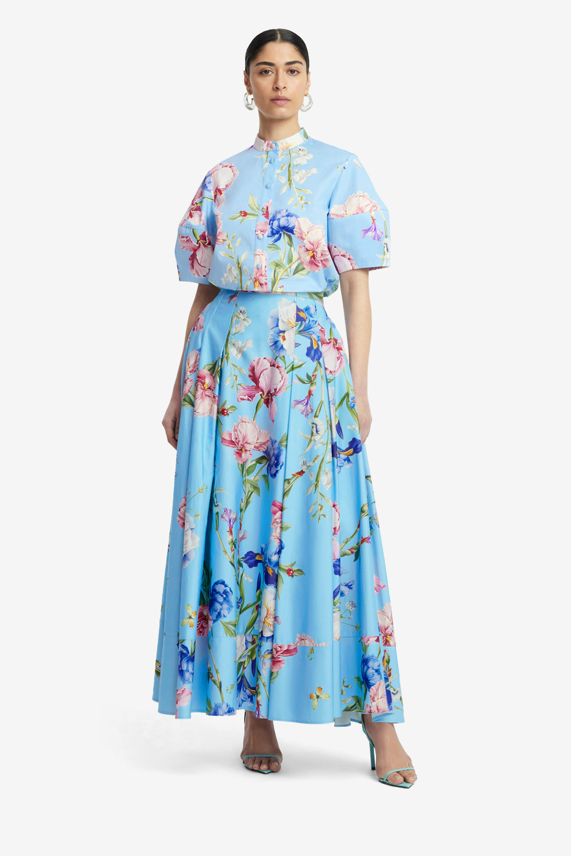 Exclusive LEO LIN Rhiannan Skirt - Garden Print in Baby Blue