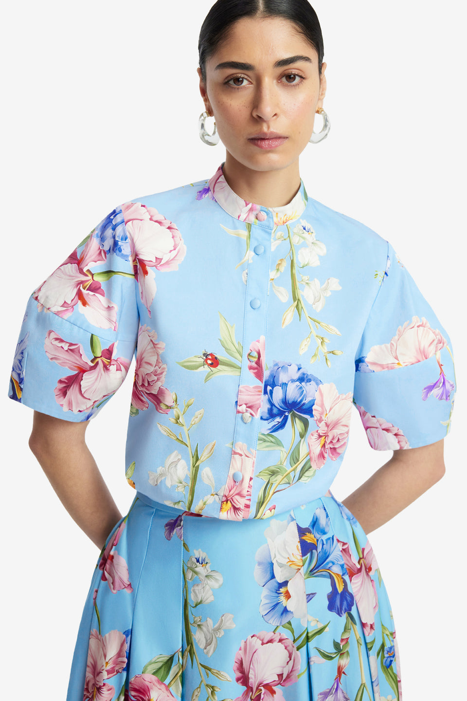 Exclusive LEO LIN Rhiannan Skirt - Garden Print in Baby Blue
