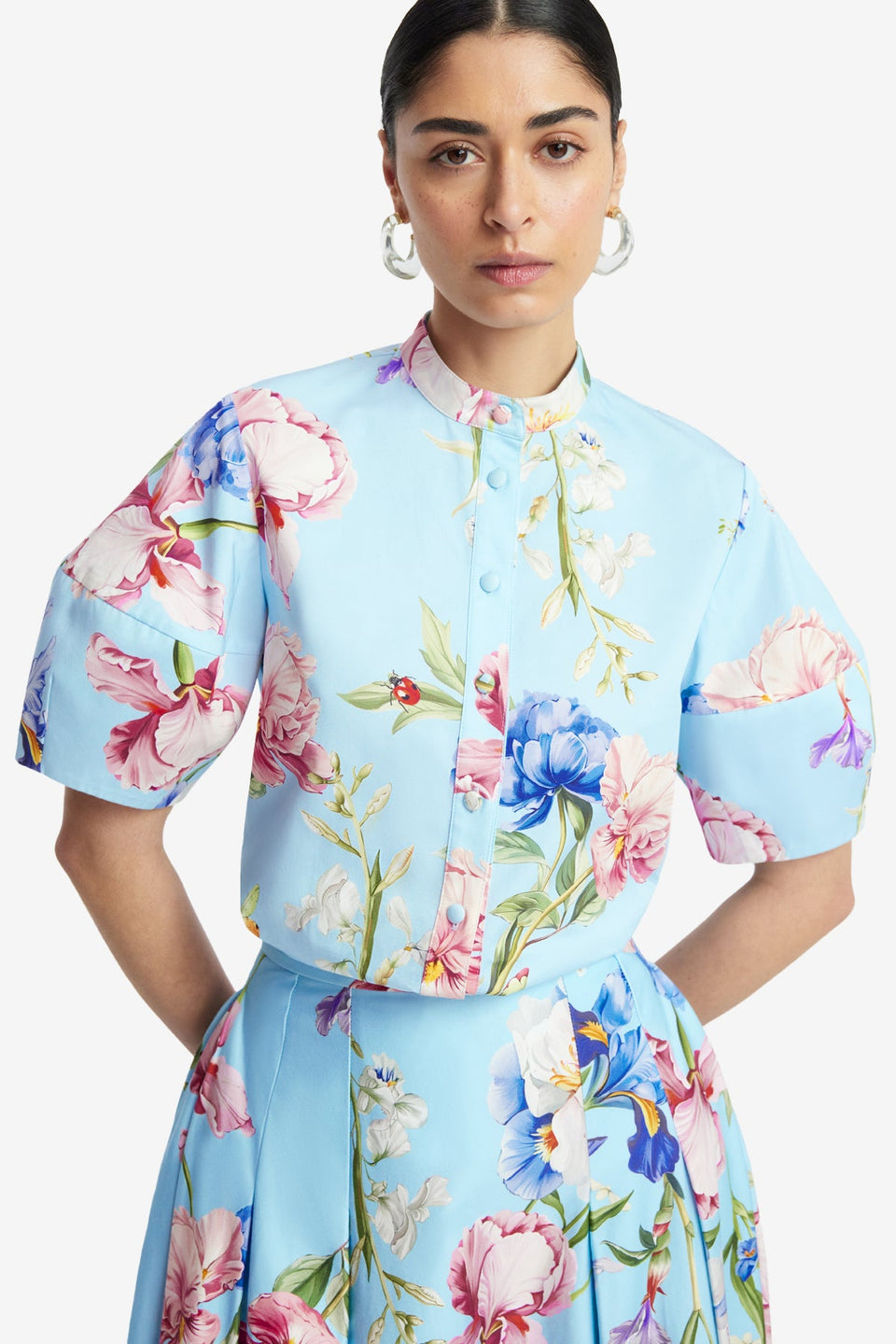Exclusive LEO LIN Rhiannan Skirt - Garden Print in Baby Blue