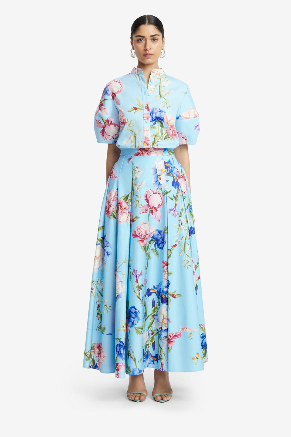 Exclusive LEO LIN Rhiannan Skirt - Garden Print in Baby Blue
