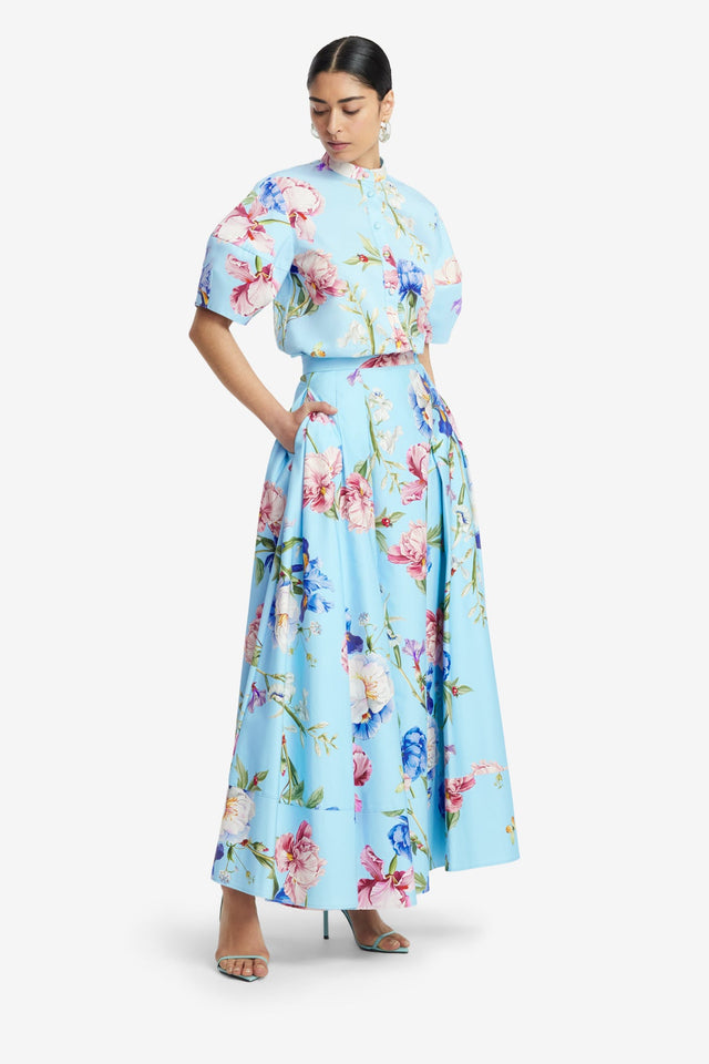 Exclusive LEO LIN Rhiannan Skirt - Garden Print in Baby Blue