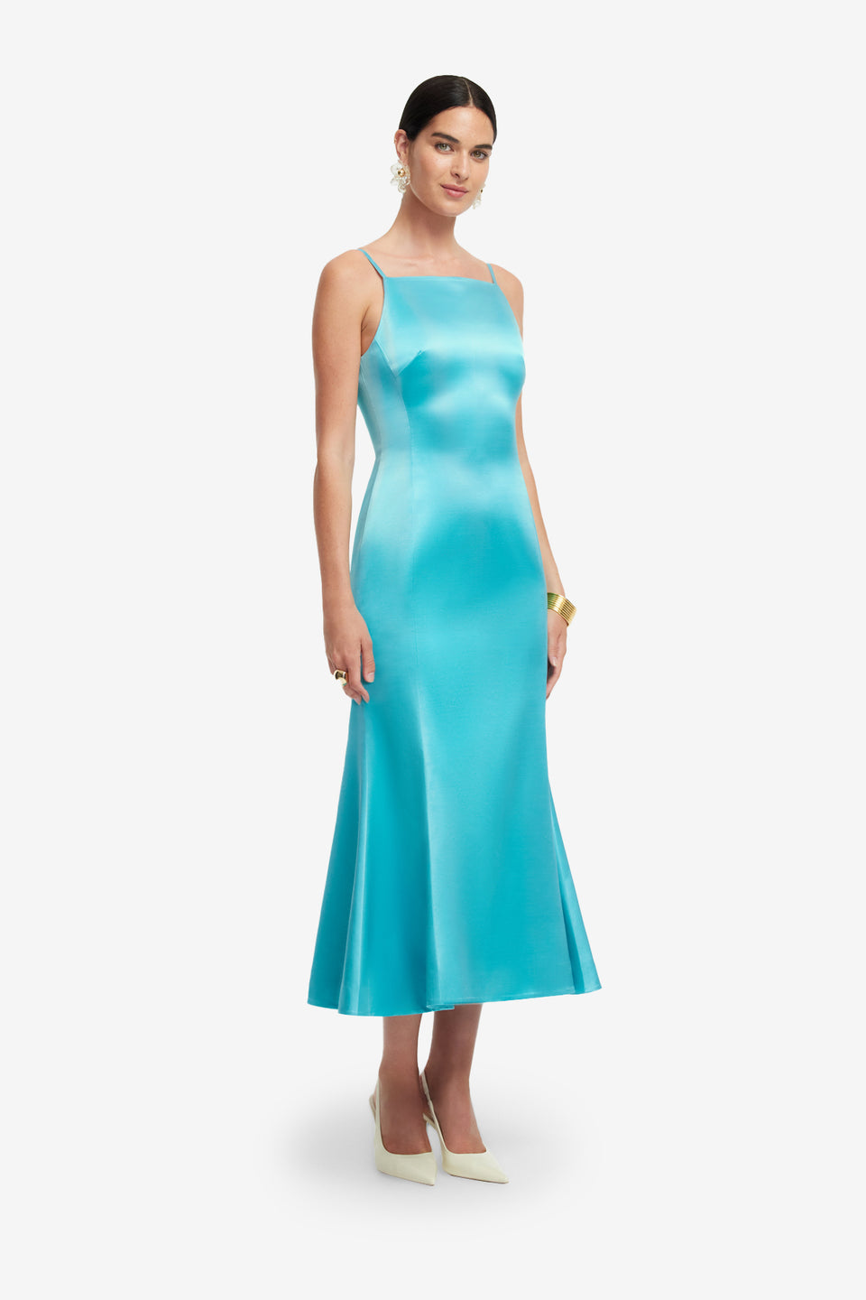 Exclusive LEO LIN Regina Wool Blend Midi Dress - Aqua