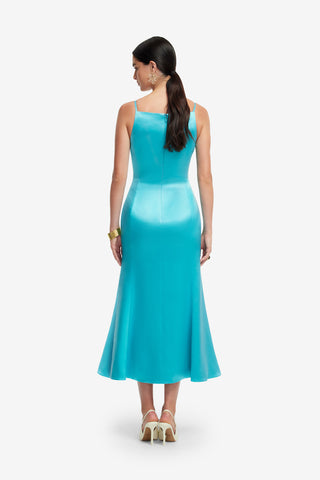 Exclusive LEO LIN Regina Wool Blend Midi Dress - Aqua