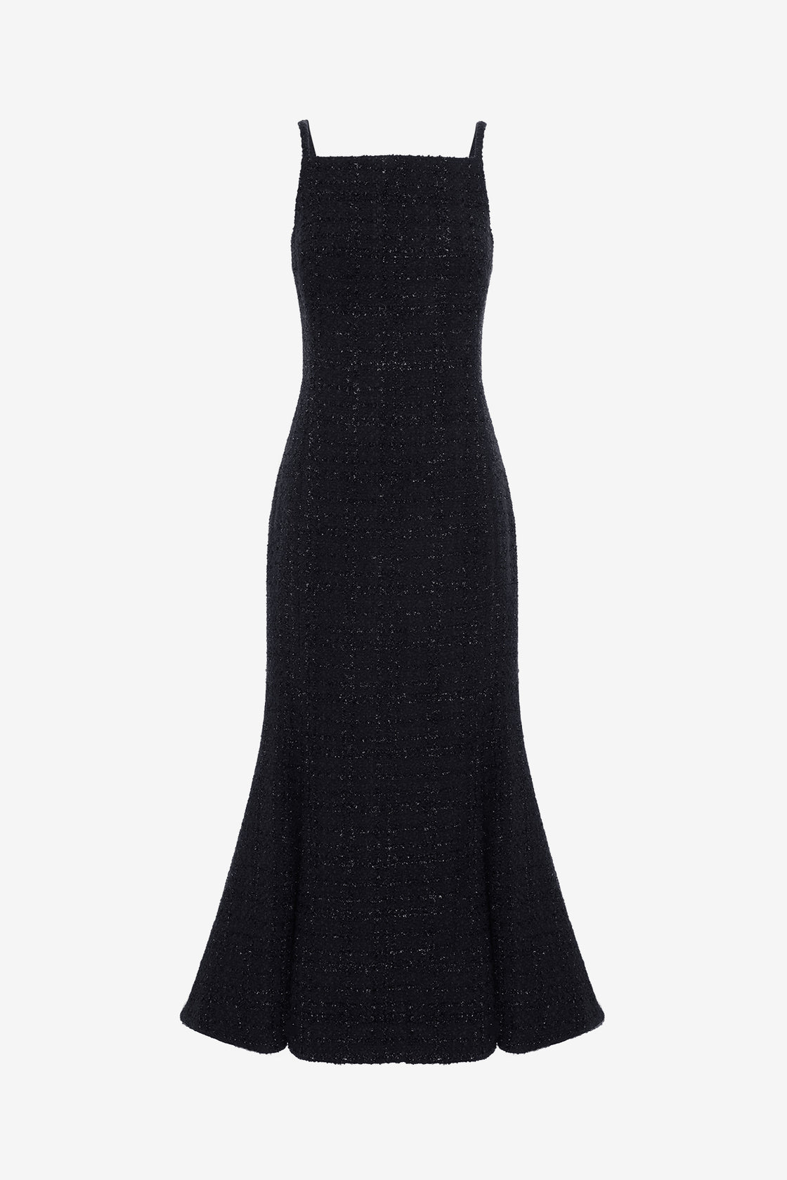 midi black tweed dress Shirley Black Long Sleeve Plaid Tweed Midi Dress