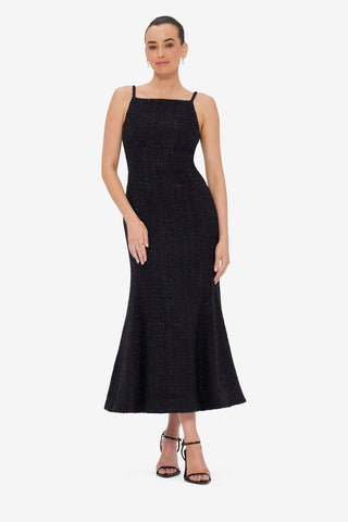 Exclusive LEO LIN Regina Tweed Midi Dress - Ebony