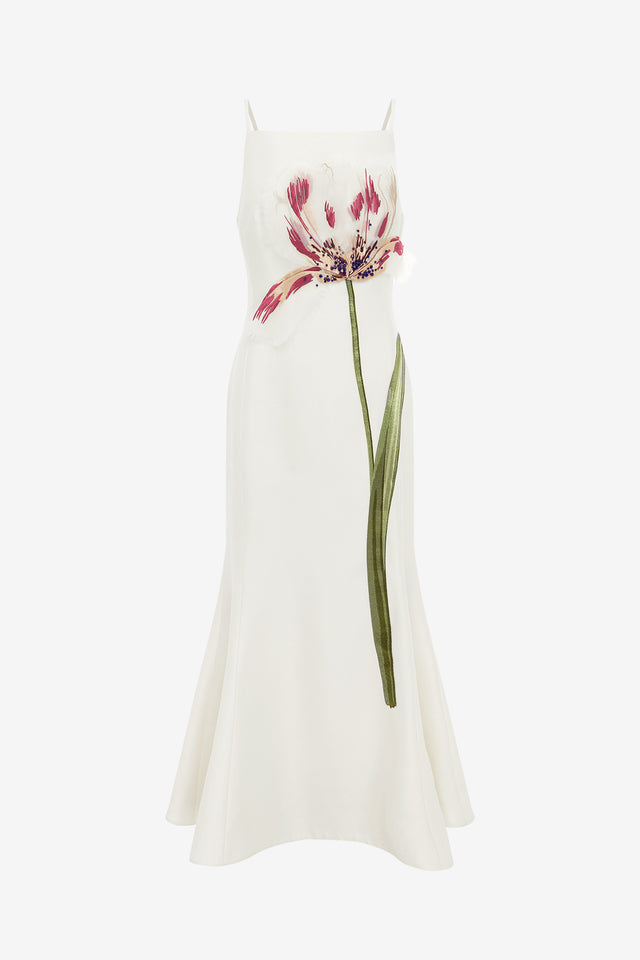 Exclusive LEO LIN Regina Embellished Wool Blend Midi Dress - Snow