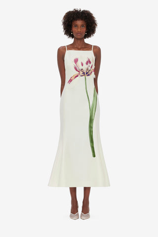 Exclusive LEO LIN Regina Embellished Wool Blend Midi Dress - Snow