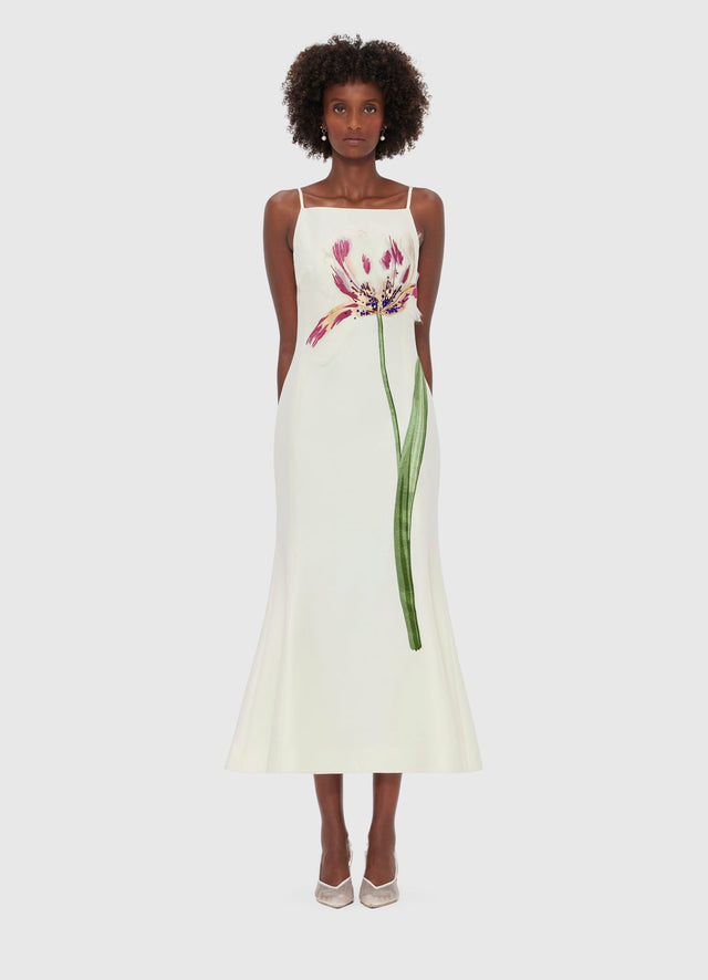 Exclusive LEO LIN Regina Embellished Wool Blend Midi Dress - Snow