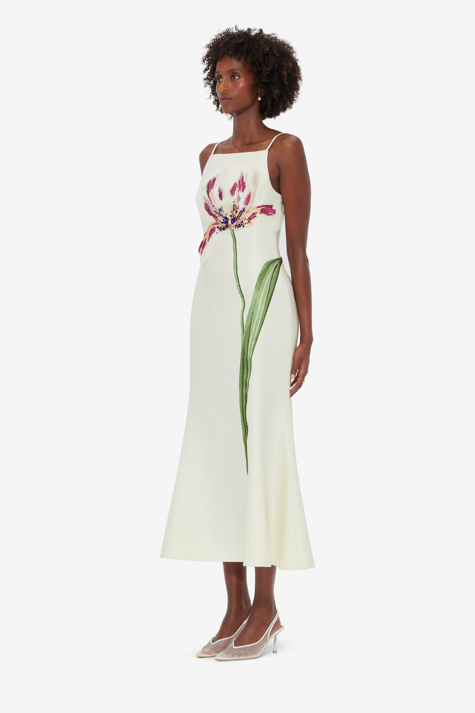 Exclusive LEO LIN Regina Embellished Wool Blend Midi Dress - Snow