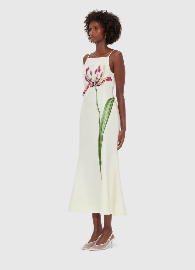 Exclusive LEO LIN Regina Embellished Wool Blend Midi Dress - Snow