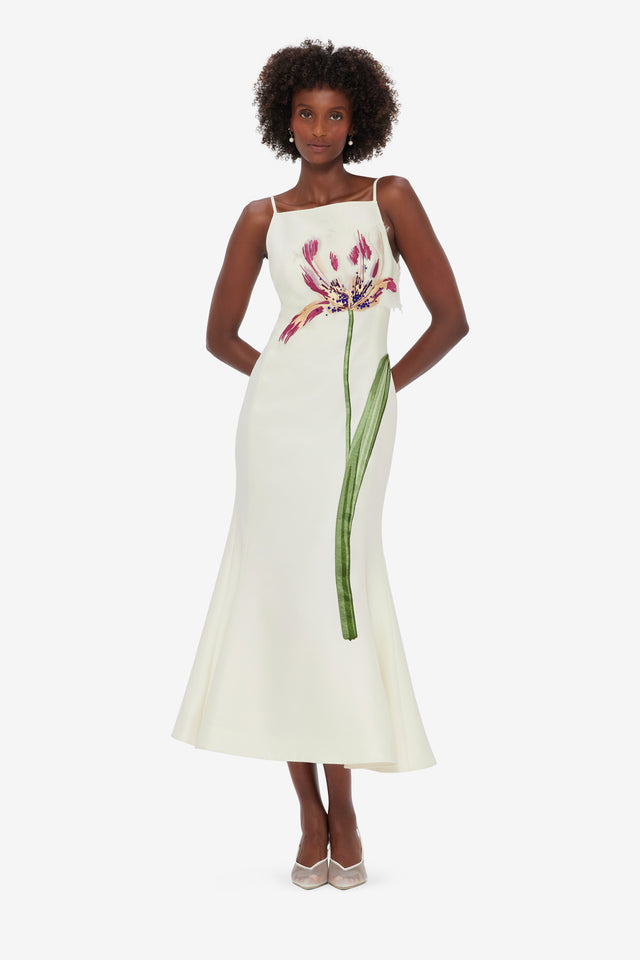 Exclusive LEO LIN Regina Embellished Wool Blend Midi Dress - Snow