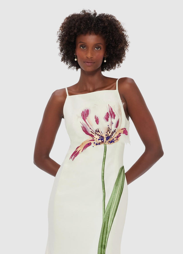 Exclusive LEO LIN Regina Embellished Wool Blend Midi Dress - Snow
