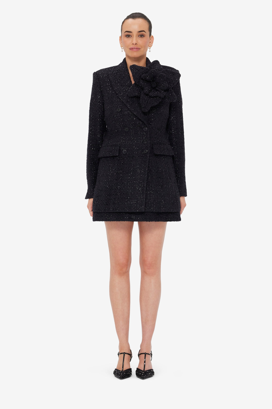 Exclusive LEO LIN Jazlyn Tweed Blazer - Ebony