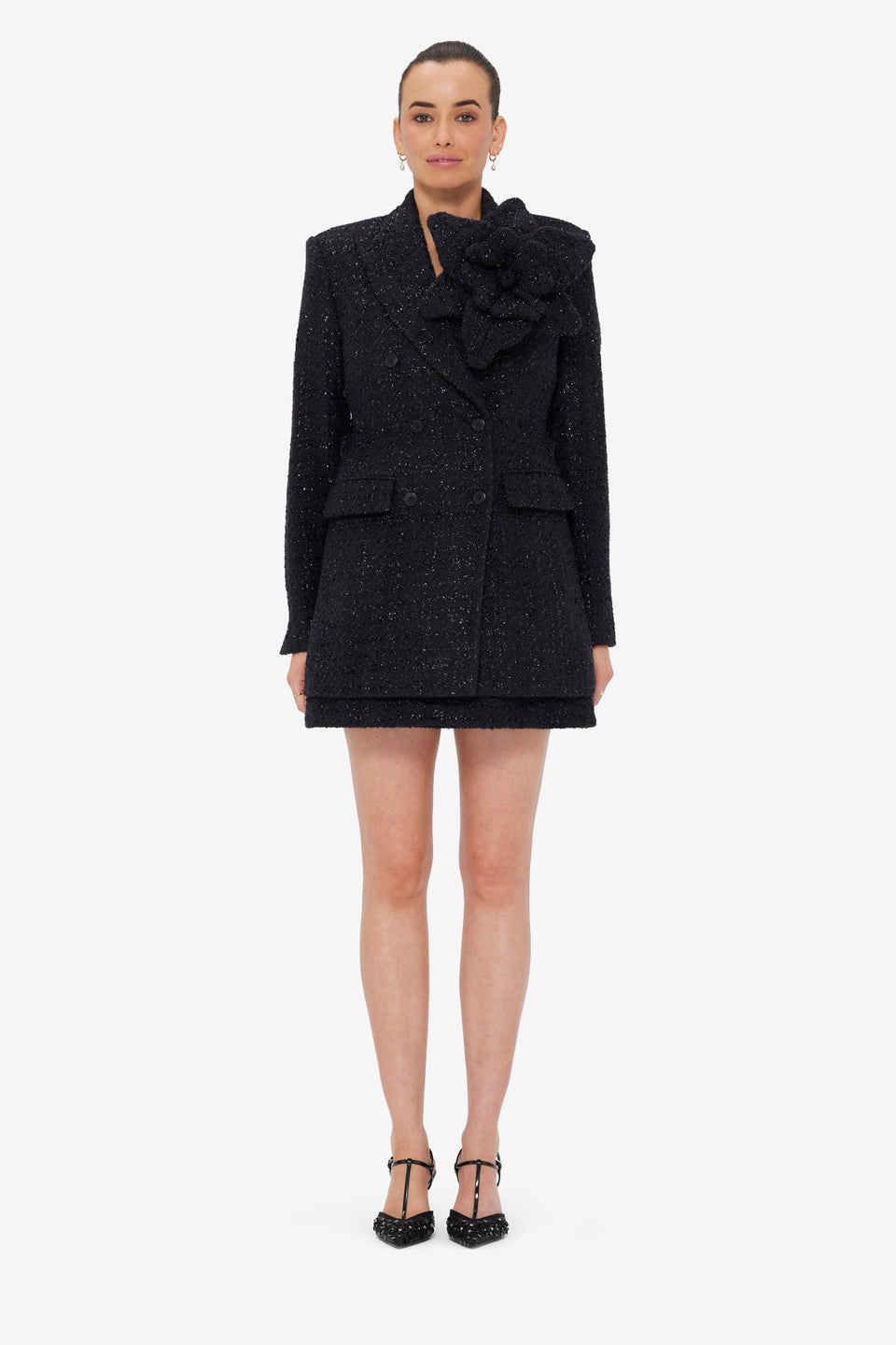 Exclusive LEO LIN Jazlyn Tweed Blazer - Ebony