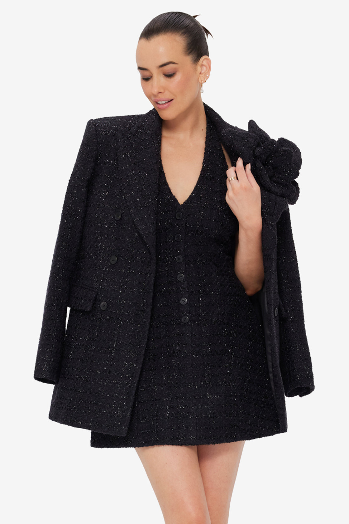 Exclusive LEO LIN Jazlyn Tweed Blazer - Ebony