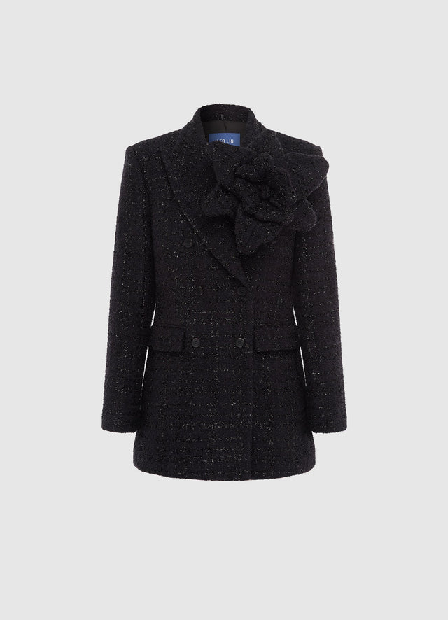 Exclusive LEO LIN Jazlyn Tweed Blazer - Ebony