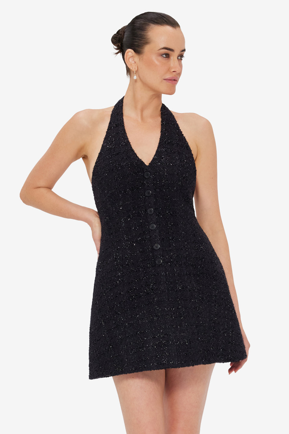 Exclusive LEO LIN Jessie Halterneck Mini Dress - Ebony
