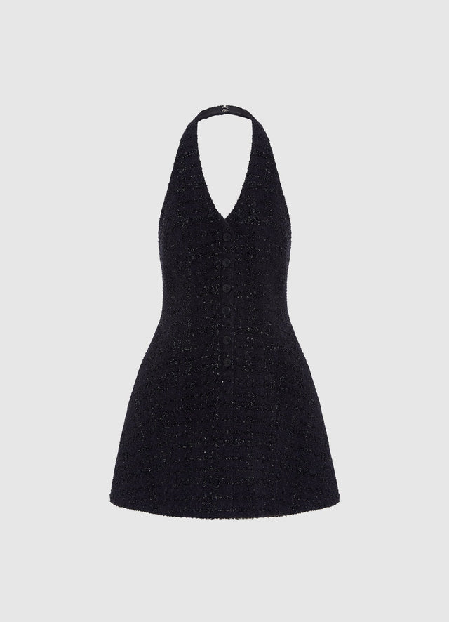 Exclusive LEO LIN Jessie Halterneck Mini Dress - Ebony