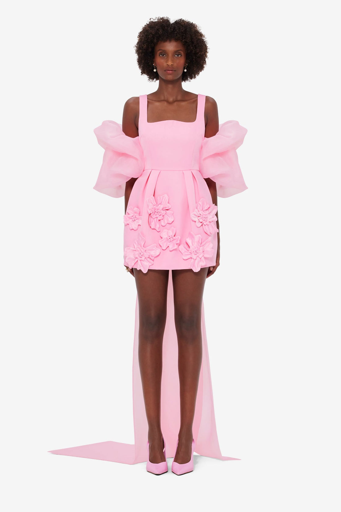 Exclusive LEO LIN Leonora Organza Puff Sleeve Cape - Baby Pink